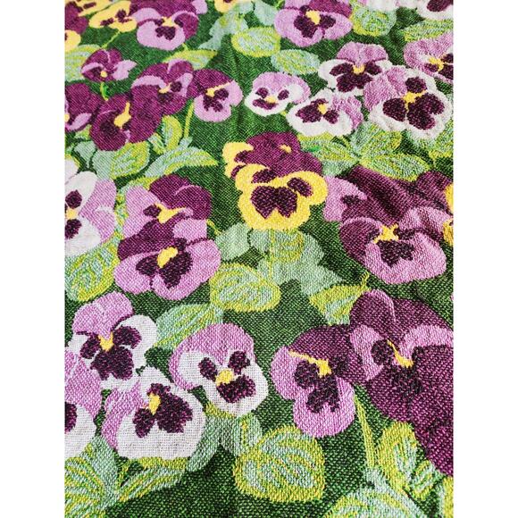 Iconic Purple Pansy Floral Woven Blanket 90s Tapestry Throw 48 in x 74 in Cotton - Picture 2 of 8